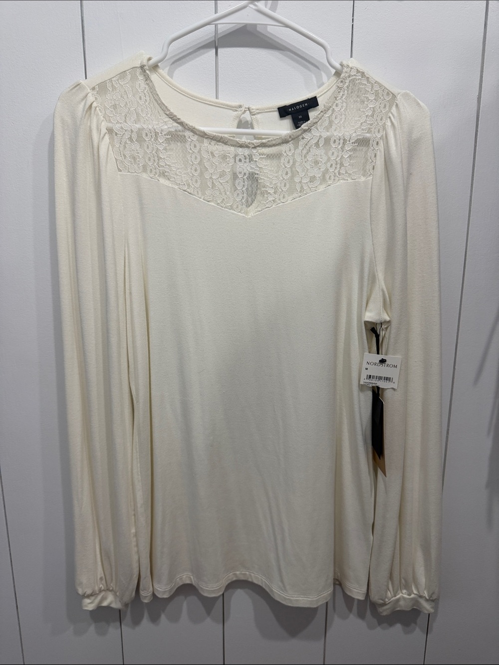 Halogen Nordstrom NWT Ivory Cloud Long Sleeve Lace-Yoke Blouse Medium